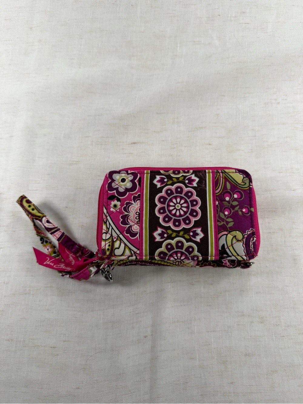 Vera Bradley Fuchsia Floral Quilted Zip Wristlet Wallet